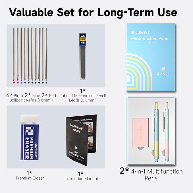 Shuttle Art 4 in 1 Multicolor Pen, 2 Pack Retractable Ballpoint Pens - Image 2