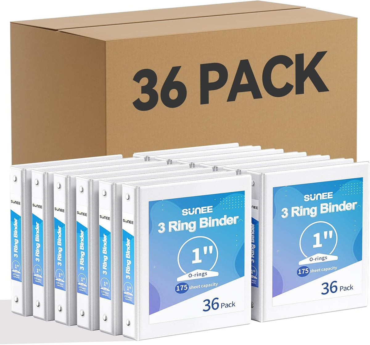 SUNEE White Binders 1 Inch 36 Pack Bulk