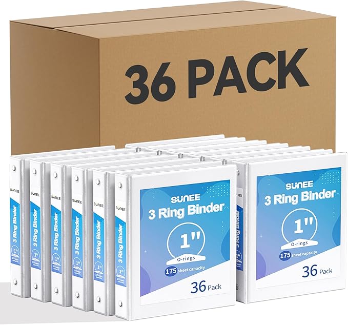 SUNEE White Binders 1 Inch 36 Pack Bulk by SUNEE