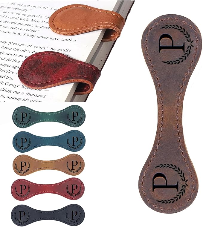 Personalized Magnetic Leather Bookmark, 26 Letters Custom Leather Bookmarks by Artlaza