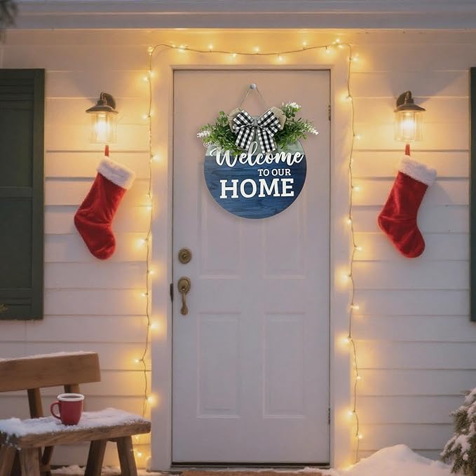 VPDTVK Welcome Sign for Front Door, Rustic Welcome Door Sign Outdoor Wreaths - Image 5