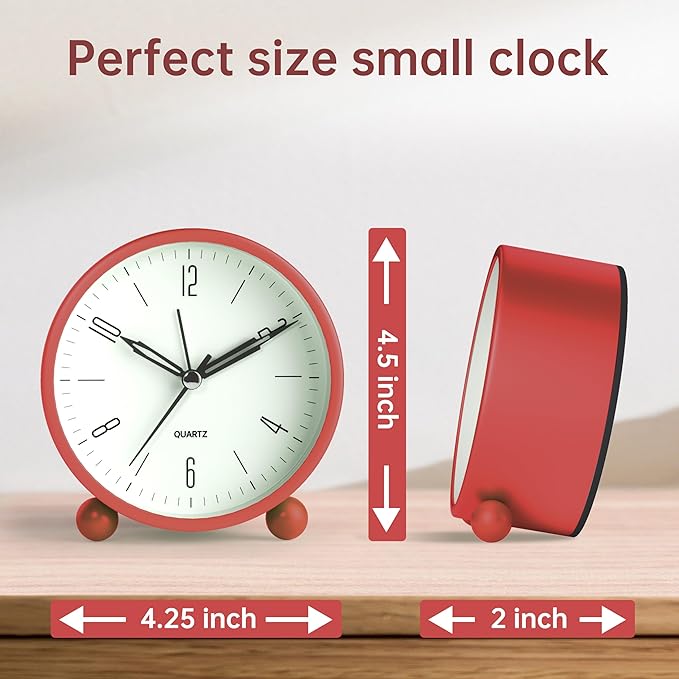 Analog Alarm Clock, 4 inch Super Silent Non Ticking Small Clock - Image 7