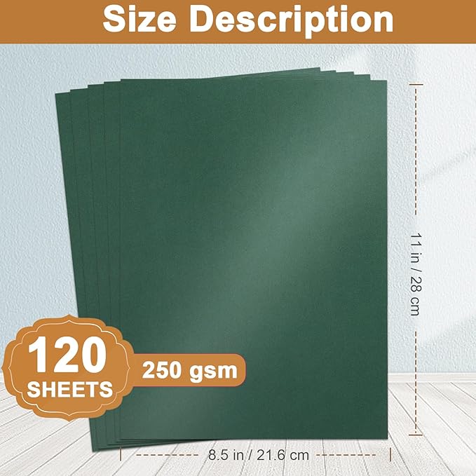Silunkia 120 Sheets Dark Green Shimmer Cardstock 8.5 x 11 Metallic Paper - Image 2