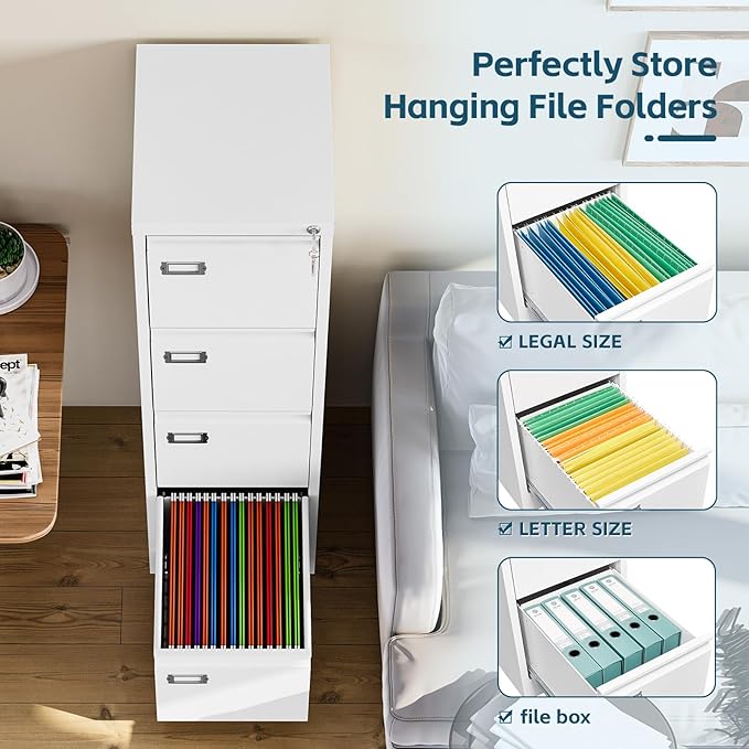 MIIIKO 4 Drawer File Cabinet, Home Office File Folders Storage Cabinet - Image 4