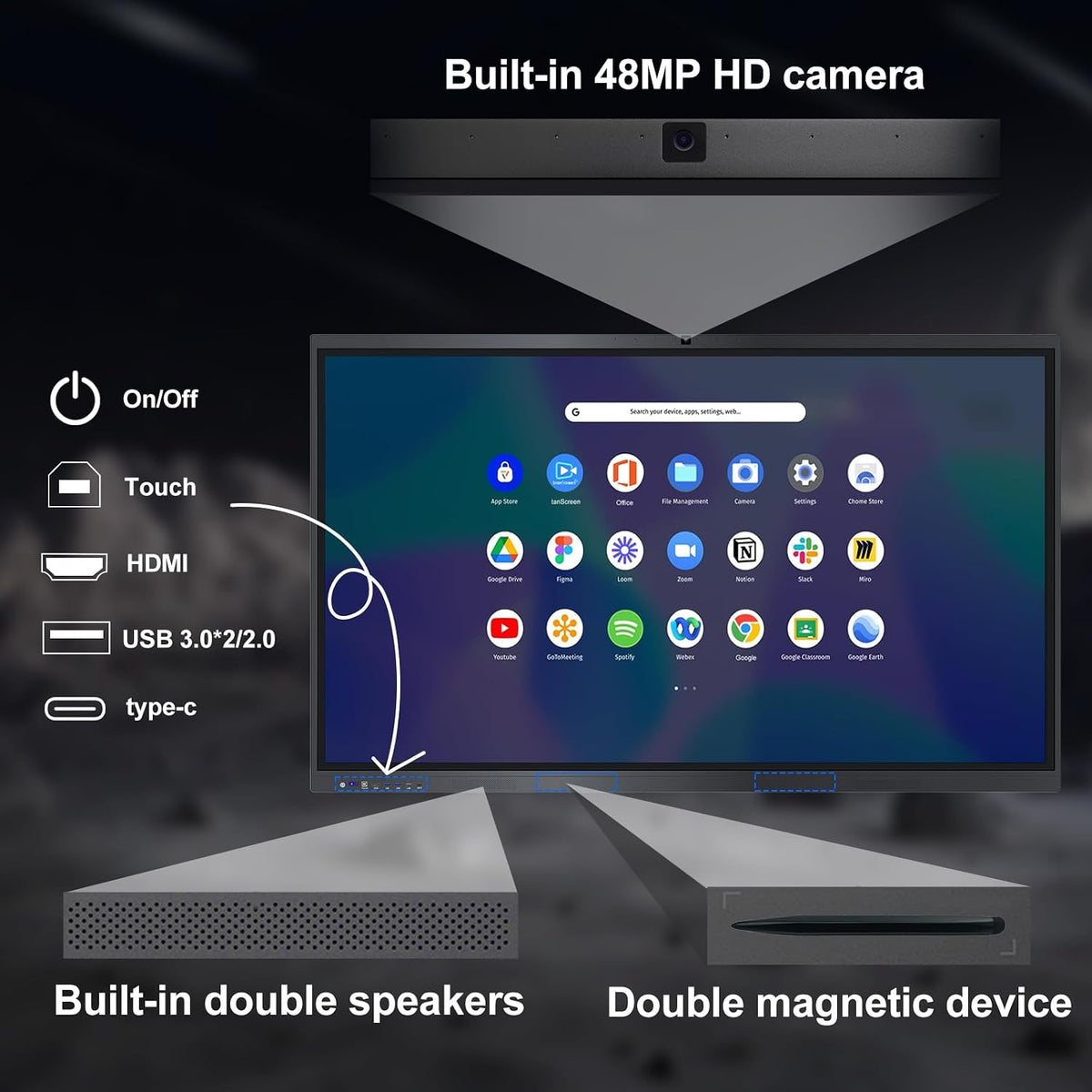 Smart Board,65" Smart Board for Classroom Office Home, 4K UHD Touch Scre...