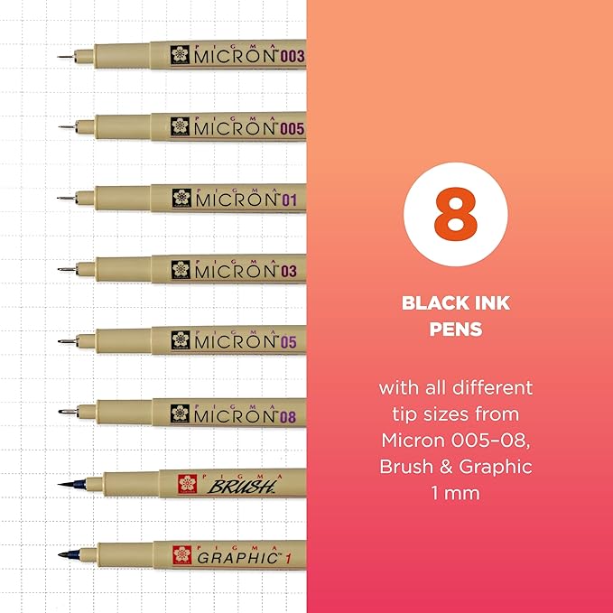 Sakura Pigma Micron, Graphic & Brush Fineline Pens, Archival Black Ink - Image 2