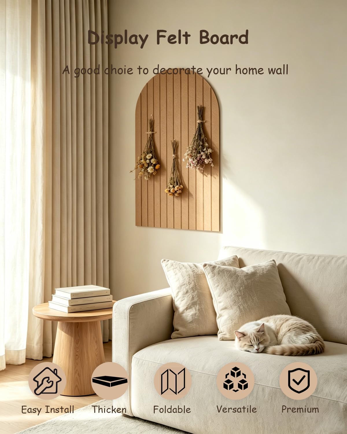 Foldable Bulletin Board 47x24 inches, 0.35" Thick Felt Wall Tiles, Large...