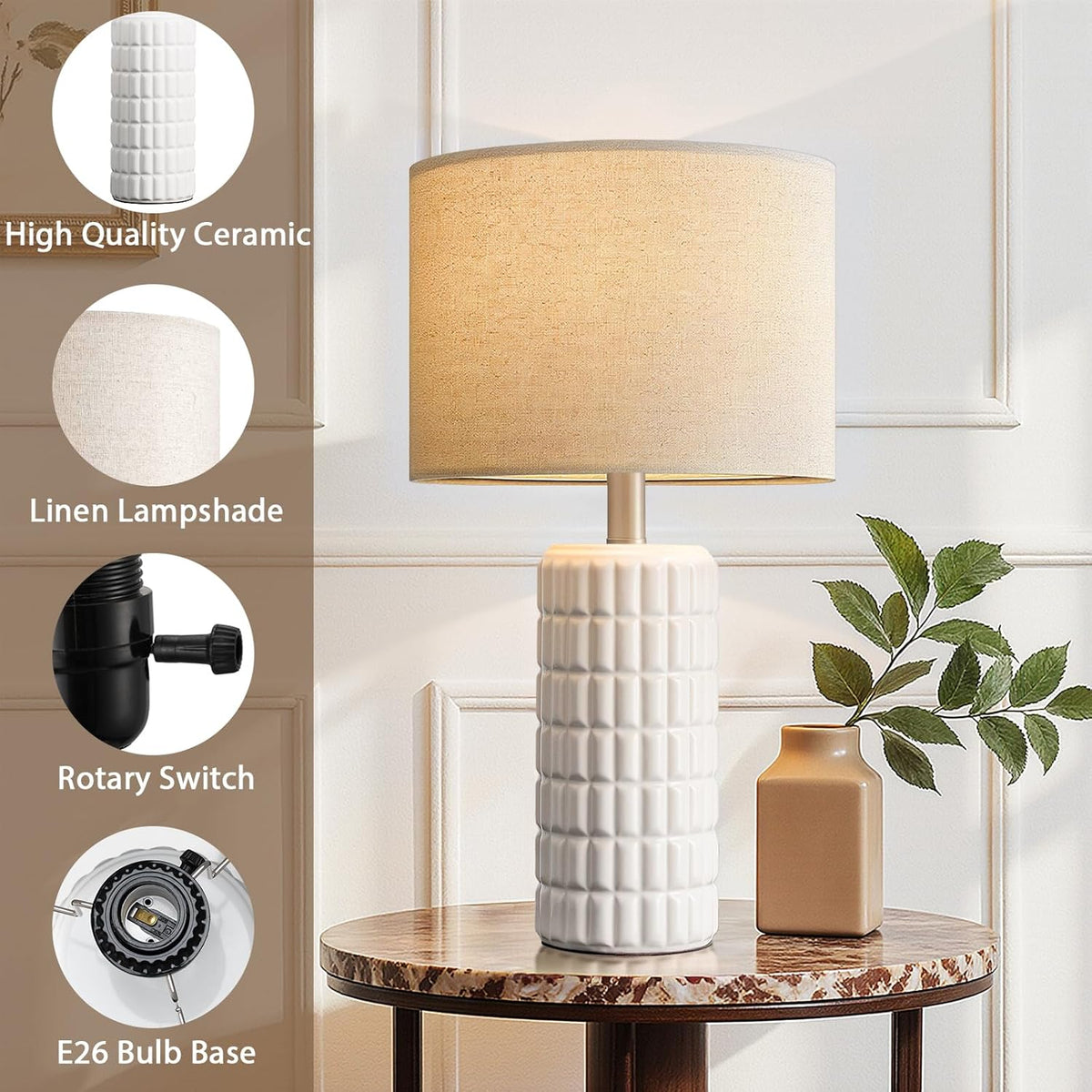 seealle 23" modern ceramic table lamps set of showing dimensions