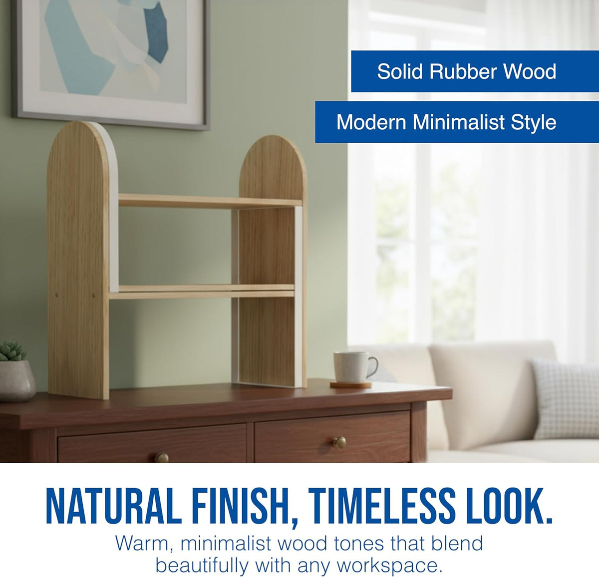 Maplefield Desk Hutch Expandable Shelf Organizer, Natural Finish, Engineered ...