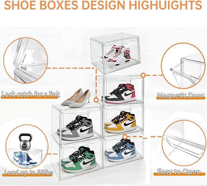 KOKOIN Magnetic Acrylic Clear Shoe Boxes – 360° Transparent Stackable Sneaker - Image 4