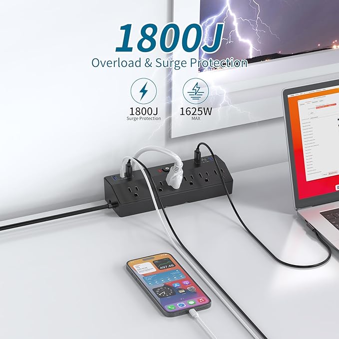 Desk Clamp Power Strip 2 USB C Desktop Mount Outlet Charging Station, 10FT - Image 6