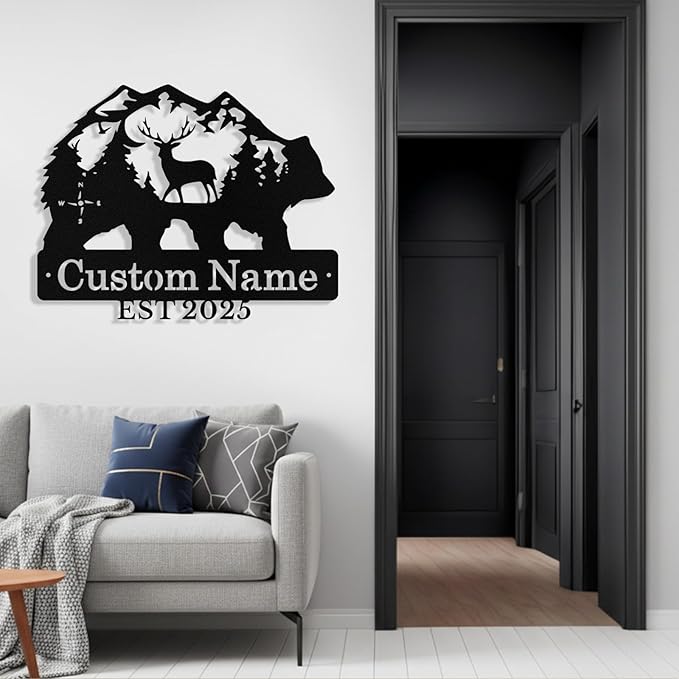 Custom Bear & Deer Metal Sign, Custom Bear Metal Wall Art Decor, Personalized - Image 5