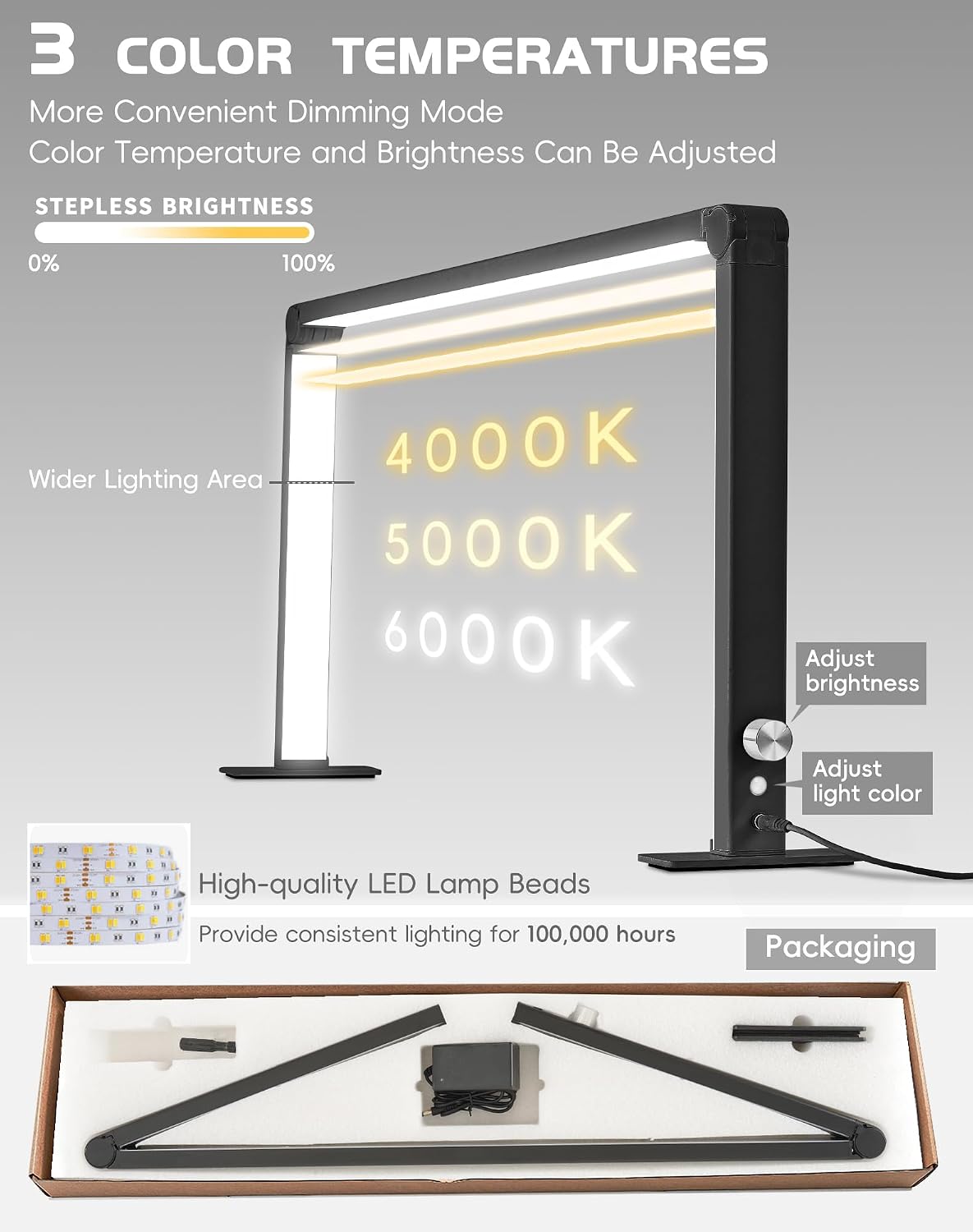 Foldable Half Moon Light for Nail Desk, 48W Rectangle Nail Tech Lamp, 33in LE...