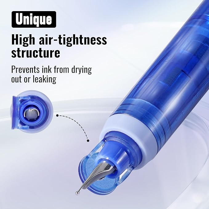 WRITECH Clictek Fountain Pen Retractable: Blue Ink Medium Nib Transparent Barrel - Image 4