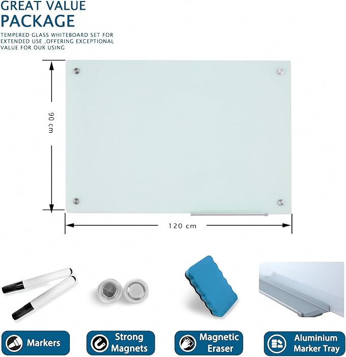 Magnetic Glass Writeboard 48"X36" Premium Tempered Dry Erase Boards Wall - Image 7