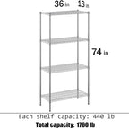 Regal Altair 18" Deep x 36" Wide x 74" Height Wire Shelving Kit | 4-Tier | NSF - Image 3