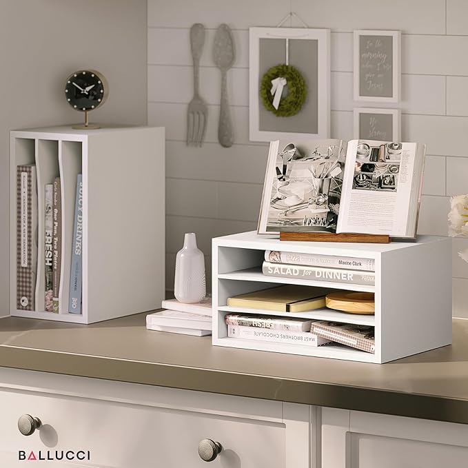 Ballucci Paper Organizer, 3-Tier Stackable Wood Desk Organizer, Document File - Image 7