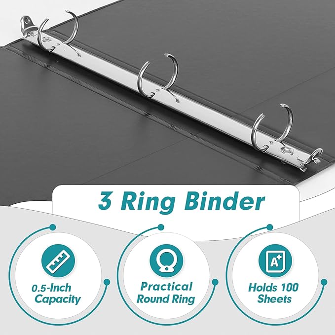 3 Ring Binder 0.5 Inch, PANDRI 12 Pack 0.5-Inch Binder Fits Letter Size 8.5'' x - Image 3