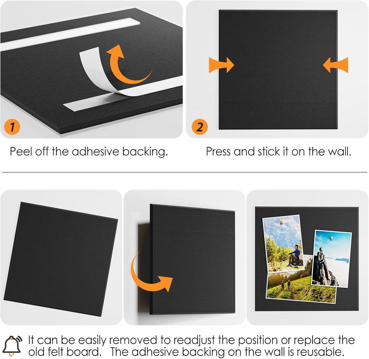 MaxGear Felt Bulletin Board 48" x 36", Black Felt Wall Tiles Wall D...