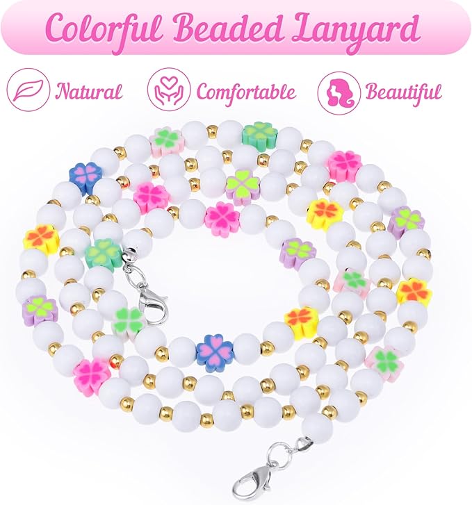 Teacher Lanyard with ID Holder Cute Flower Wooden Beaded Lanyards - Image 3