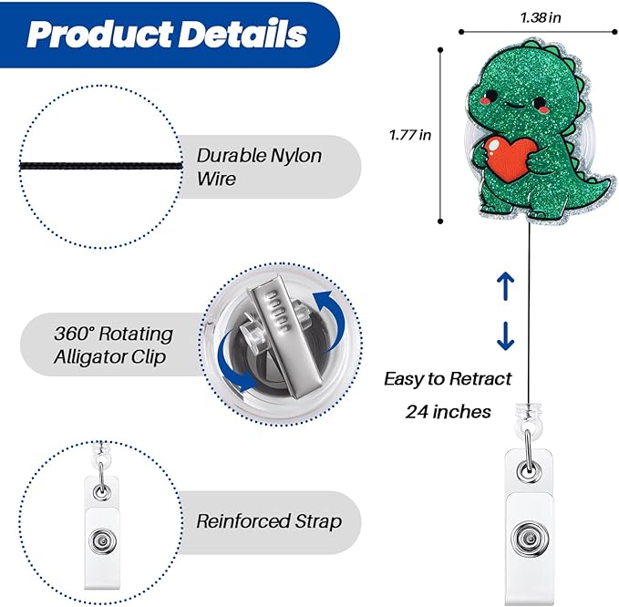 Cute Dinosaur Pediatric Nurse Badge Reel, Retractable ID Card T-Rex Badge - Image 3