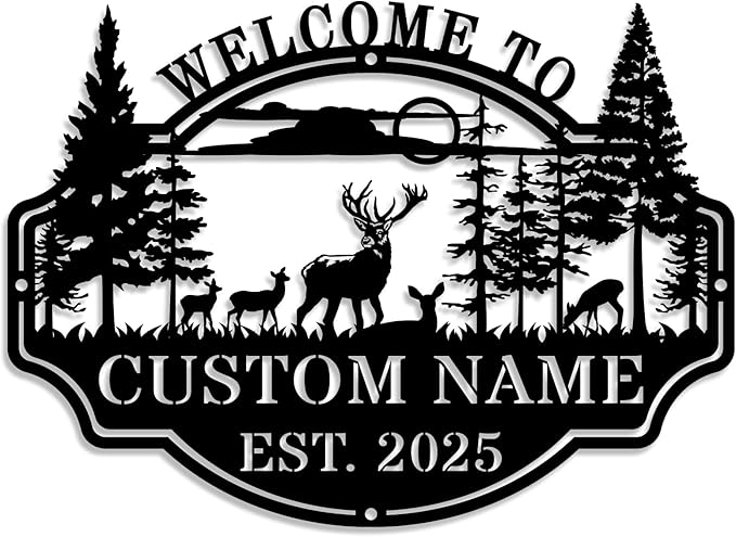 Personalized Deer Hunting Metal Cabin Sign Custom Outdoor Hunting Decor Family by HYTSIGN
