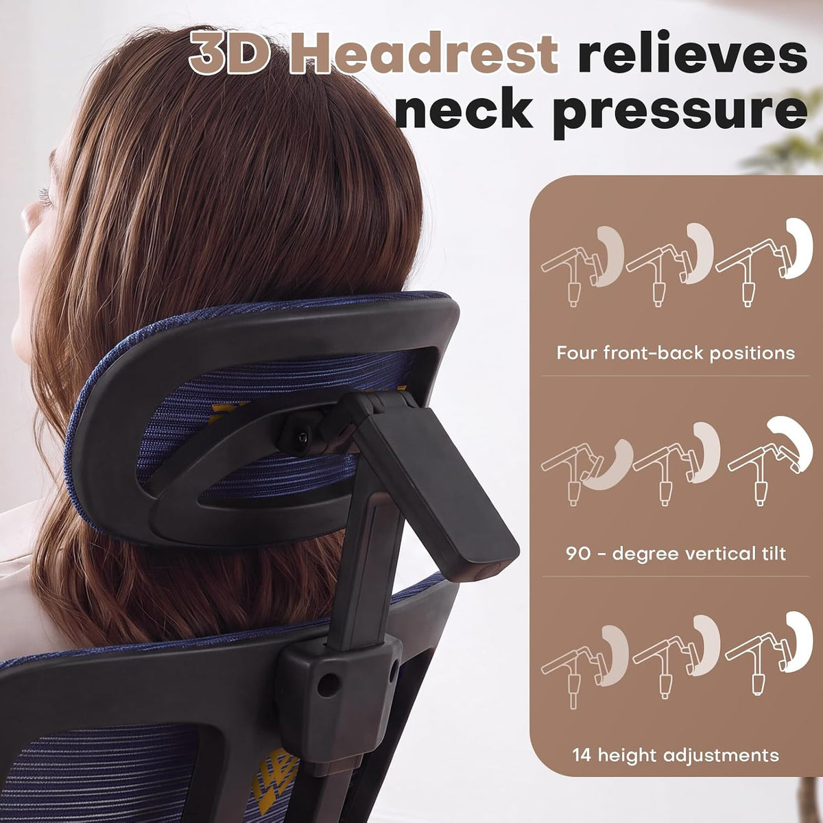 Ergonomic Office Chair with Headrest, Lumbar Support and Footrest, Navyblue
