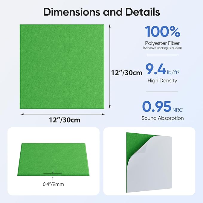 UNECHO 12 Pack 12" X 12" X 0.4" Acoustic Panels - Image 3