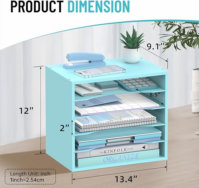 SHARKWOODS 5-Tier Wood Desk Organizer, Paper Tray Organizer - Image 3