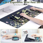 Ospelelf Keyboard Wrist Rest Stand Pad and Ergonomic Mouse Pad Set with Large Mousepad, Memory Foam Comfort, Premium Office Desk Accessories for Pain Relief, Moonlit Blossoms