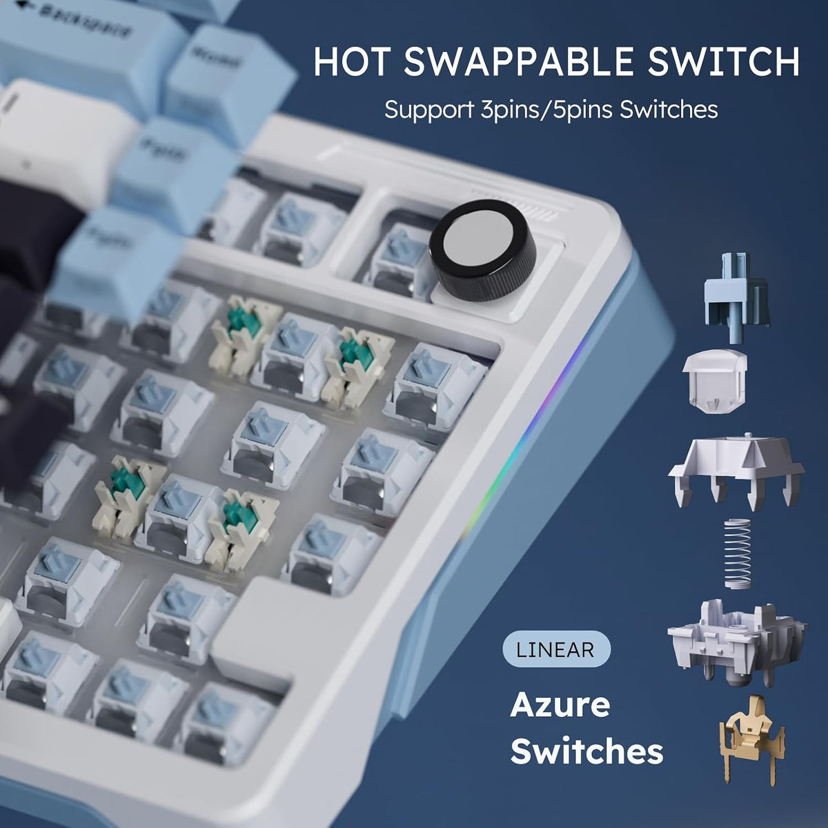 iLovBee B75 Wireless Mechanical Keyboard with Knob, Linear Switch, White