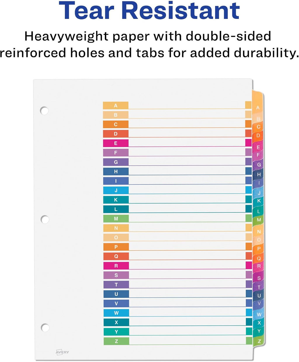 Avery A-Z Dividers for 3 Ring Binders, 26 Tabs per Set, Customizable Table of Contents, Multicolor Tabs, Great for Organizing Reports, Projects, and More (44225), 3 Sets (Pack of 4)