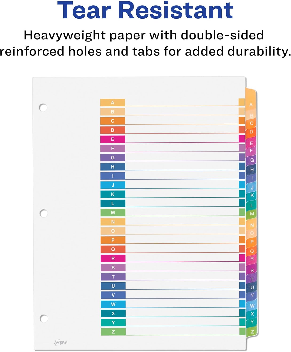 Avery A-Z Dividers for 3 Ring Binders, 26 Tabs per Set, Customizable Table of Contents, Multicolor Tabs, Great for Organizing Reports, Projects, and More (44225), 3 Sets (Pack of 4)
