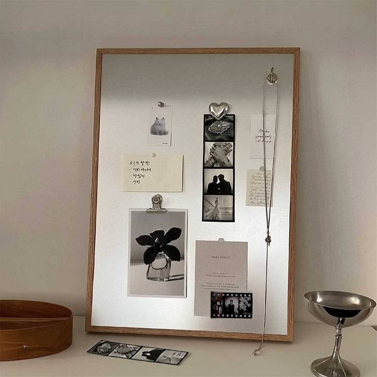 Wood Frame Stainless Steel Magnetic Bulletin Board for Wall