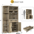 YITAHOME 67" Kitchen Hutch with Outlet, Shelves & Drawer, Antique Gray | Farmhouse Microwave Stand Buffet Coffee Bar for Living Room and Dining Room