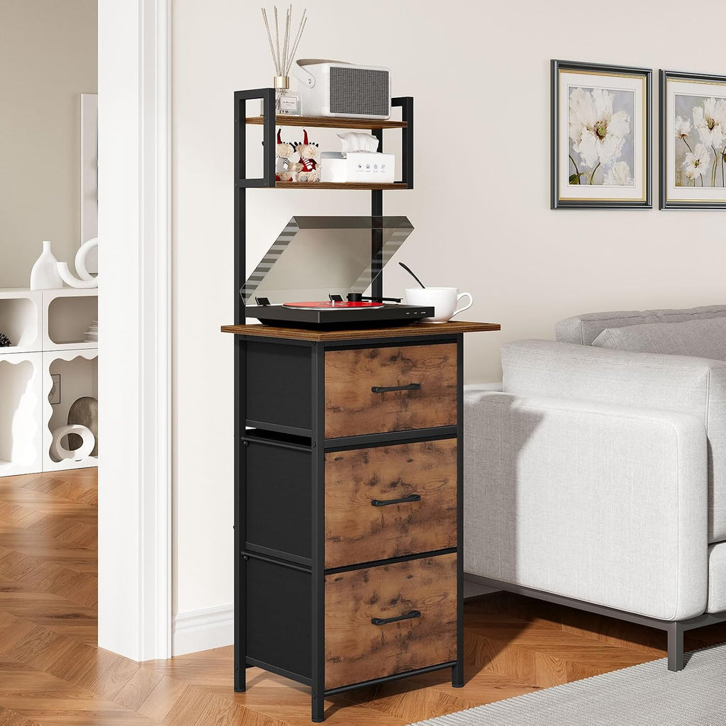 Snughome 3 Drawer Tall File Cabinet with 19.7'' Extended Desktop, 3-Tier Filing Cabinet for Home Office 51.6''H Vertical File Cabinet Printer Stand with Drawers, Fits A4/Letter/Legal,Rustic Brown