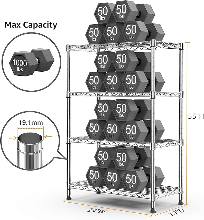 M MZG 1000 lbs Storage Shelving 4-Tier Utility Shelving Unit Steel Organizer - Image 3
