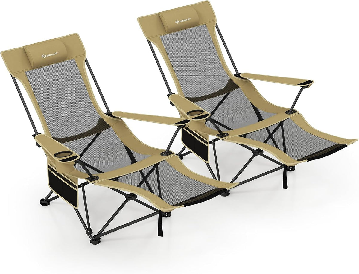 Goplus Camping Lounge Chair w/Detachable Footrest, Folding Beach Chair w/4-po...