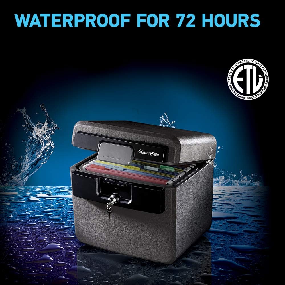 sentrysafe black fireproof and waterproof safe, file folder, close-up detail