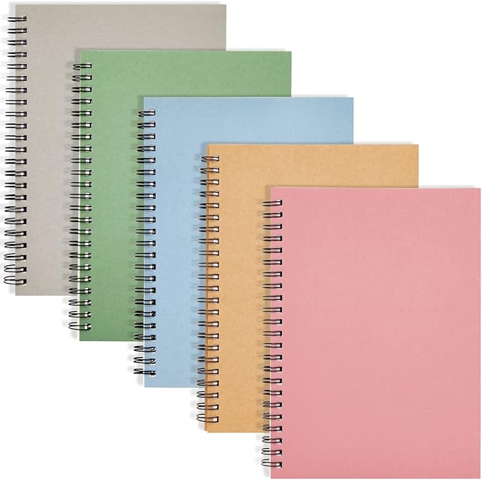 5 Pack 6x8 inch Spiral Journals, Small Notebooks Bulk by PaperJunkie