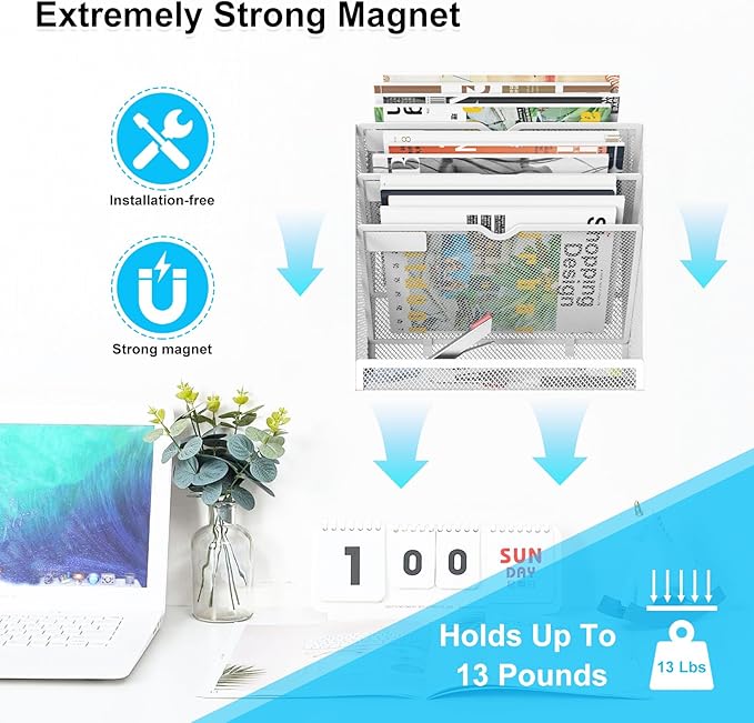 KZWKRG 4 Tier Magnetic File Holder, Large Capacity Mesh Hanging Wall Organizer - Image 2