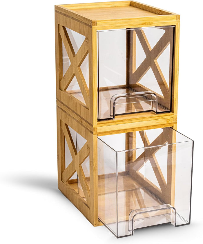 Bamboo Snack & Pantry Organizer, Stackable Pull-Out Drawers, 2 Pack