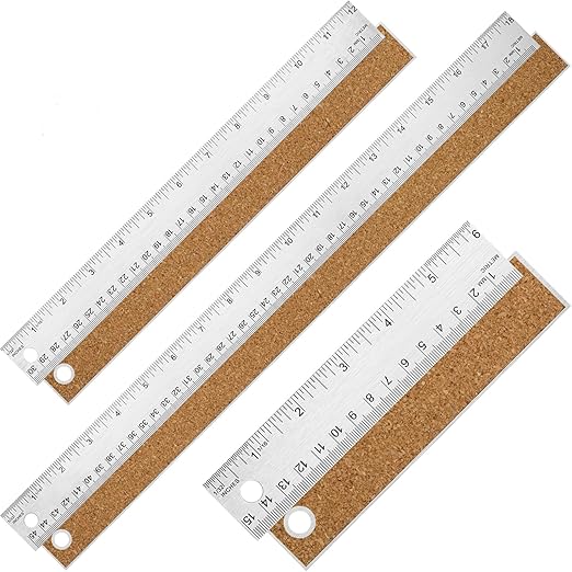 Metal Ruler with Cork Backing, 6+12+18 Inch Stainless Steel Rulers 6 Inch 12 by Unknown