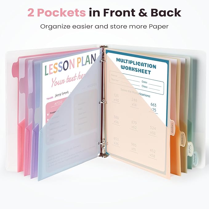 Sooez 8 Count Dividers with 2 Pockets, 8 Tabs Binder Dividers - Image 3