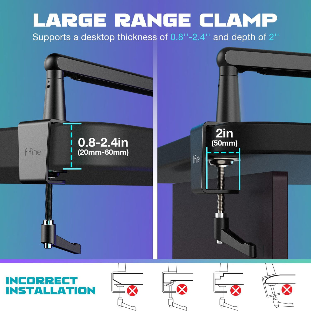 FIFINE BM88 Low Profile Microphone Boom Arm Stand for Gaming Streaming