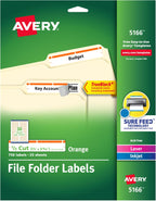 Avery® TrueBlock® File Folder Labels, 2/3" x 3-7/16", 750 Printable Labels, White/Orange, Permanent (5166)