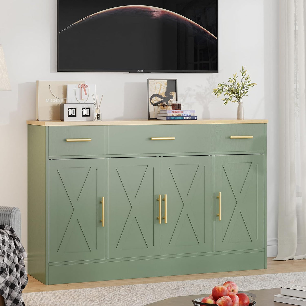 Shintenchi 53.4" Buffet Cabinet, Kitchen Storage Sideboard, Green