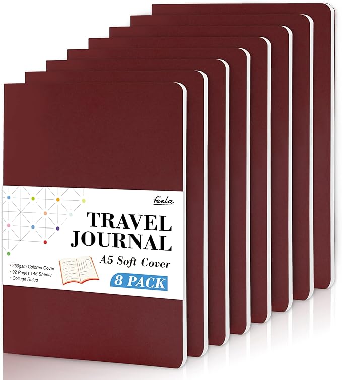 feela 8 Pack Soft Cover Journal Bulk, Notebooks College Ruled by feela