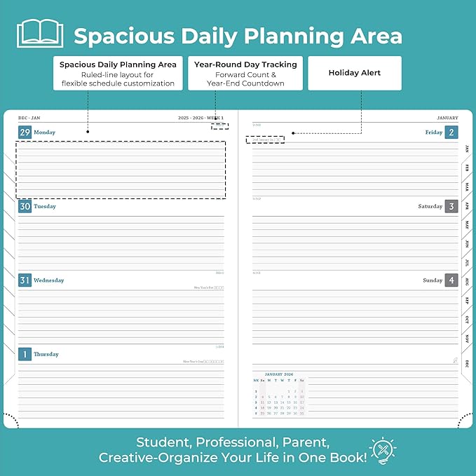 IN-LUXPRO Planner 2026 Daily Weekly and Monthly, 11.5"x8.5", 12 Months Spiral - Image 3