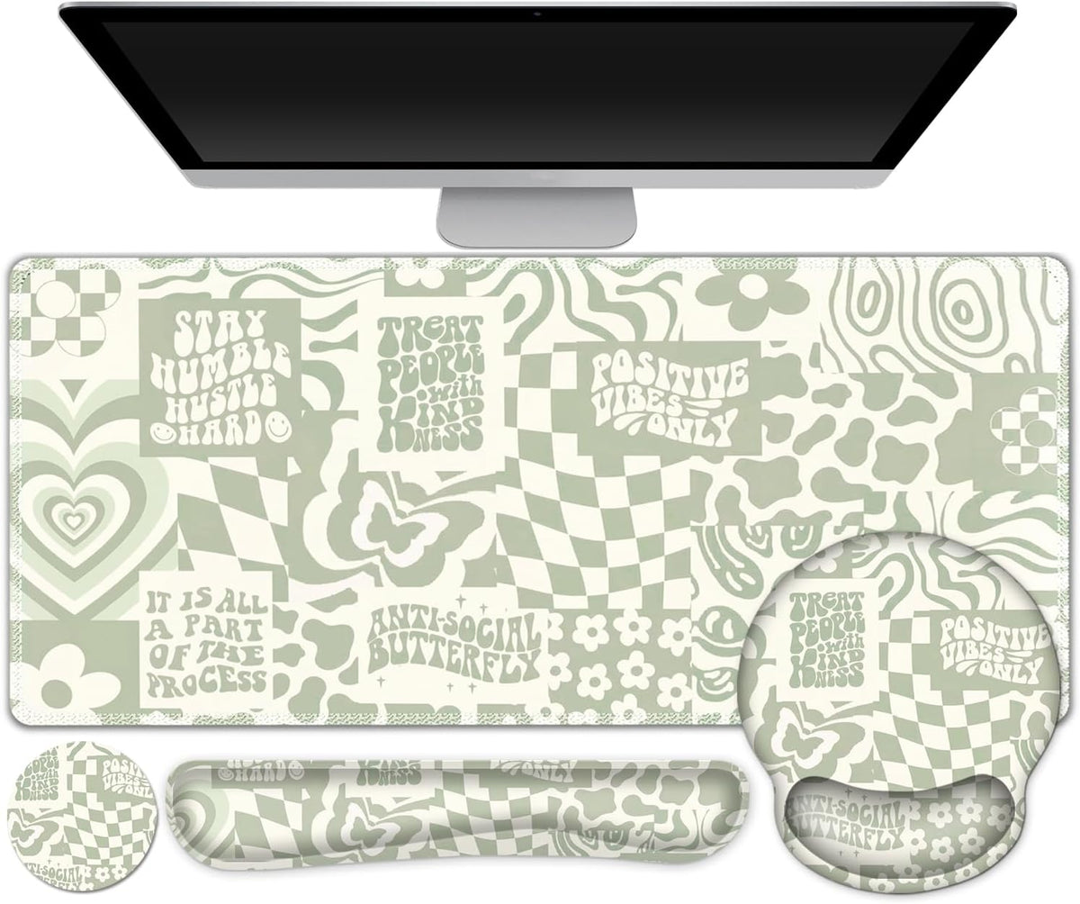Large Desk Mat, Beige Gaming Mouse Pad, Desk Pad Protector, XXL Mousepad + Ke...